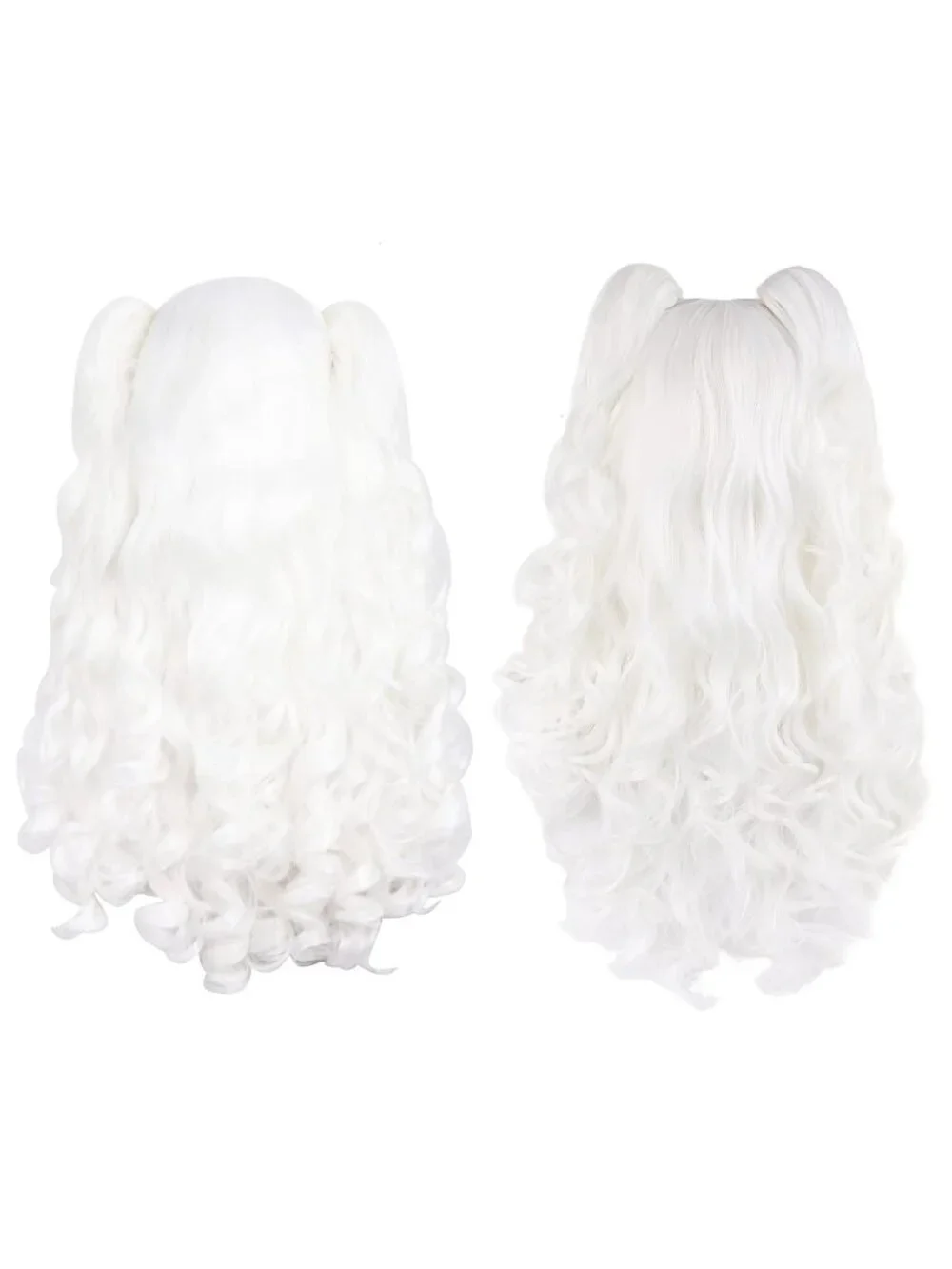 Women's White 28 Inch Lolita Long Curly 2 Ponytails Clip On Cosplay Wigs